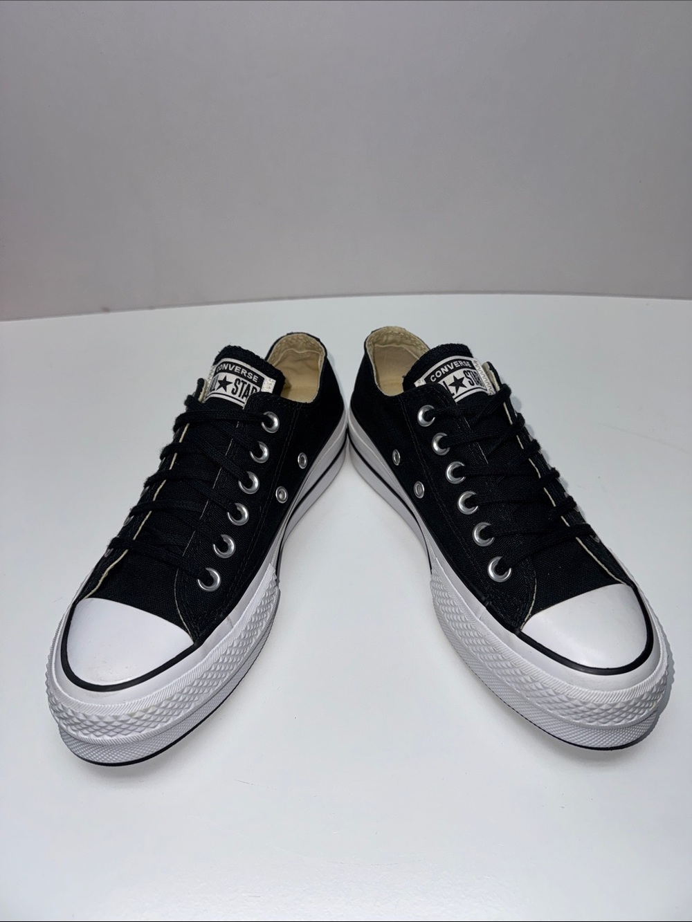 Converse Low-Top Platform Sneakers in Black and White - Picture 2 of 8